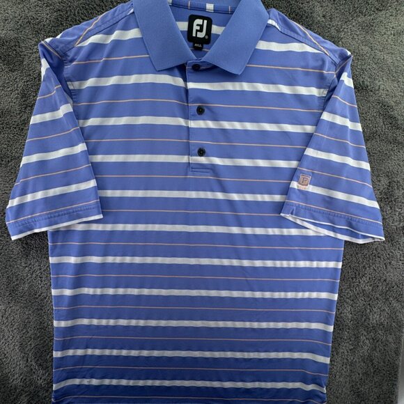 Footjoy Short Sleeve Golf Polo Shirt Blue Striped Medium Stretch 1908 Mystery - Picture 2 of 16